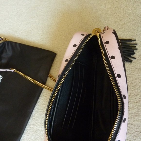 SAINT LAURENT YSL Mini 'Lou' Logo Polka Dot Pattern Leather Crossbody Bag (Pink) - Picture 10 of 12
